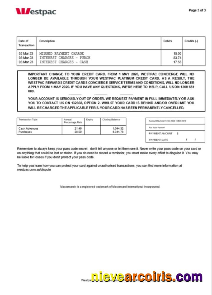 Australia Westpac bank statement Word and PDF, 3 pages 3